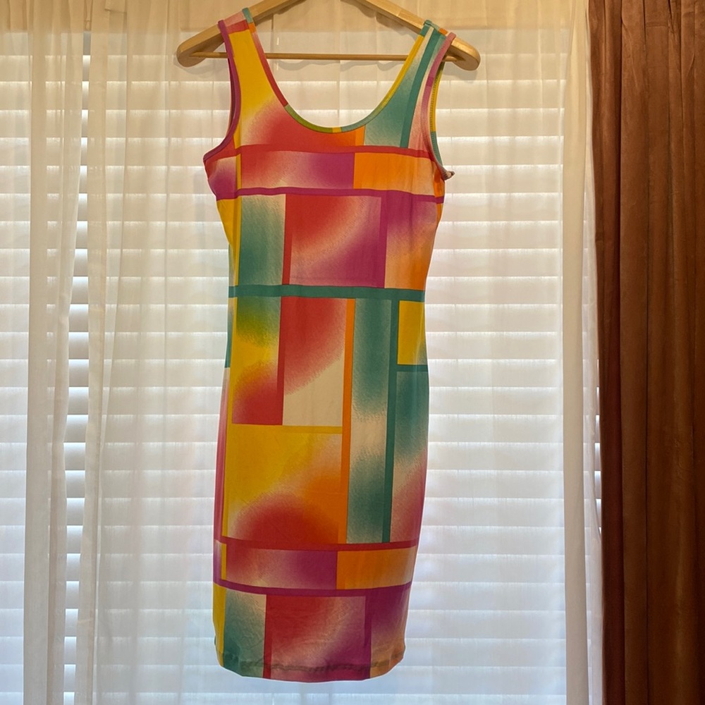 Retro color block tank, body con dress